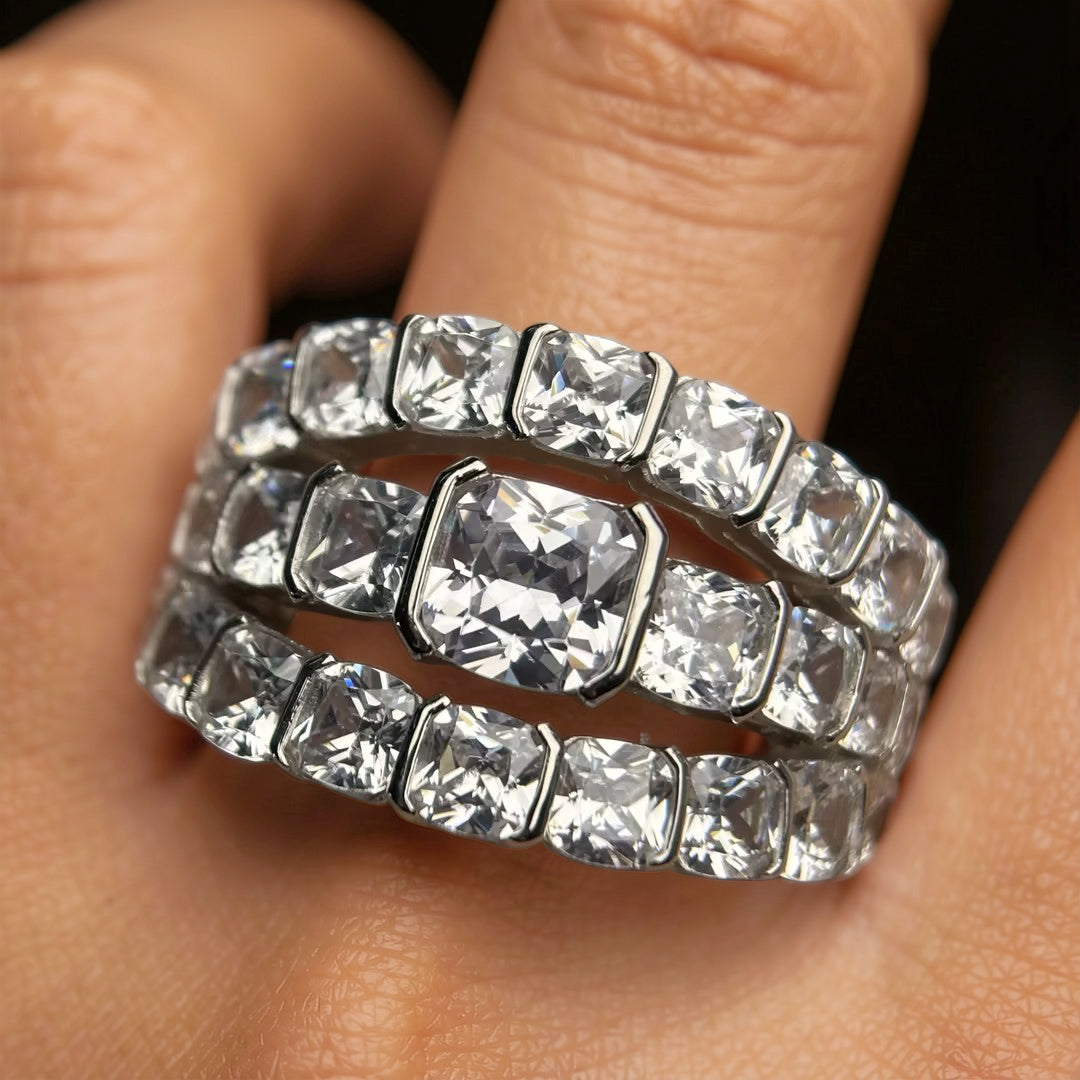 Exquisite 12 ctw Asscher Cut White Gemstone Engagement Ring -JOSHINY