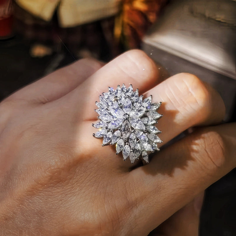 Exquisite 3 ctw Marquise & Round Cut White Gemstone Cluster Ring -JOSHINY