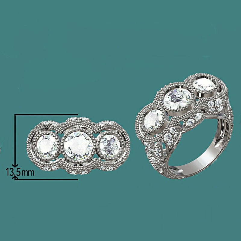 8.3ctw Old Mine Cut Antique Estate 3 Stone Ring -JOSHINY