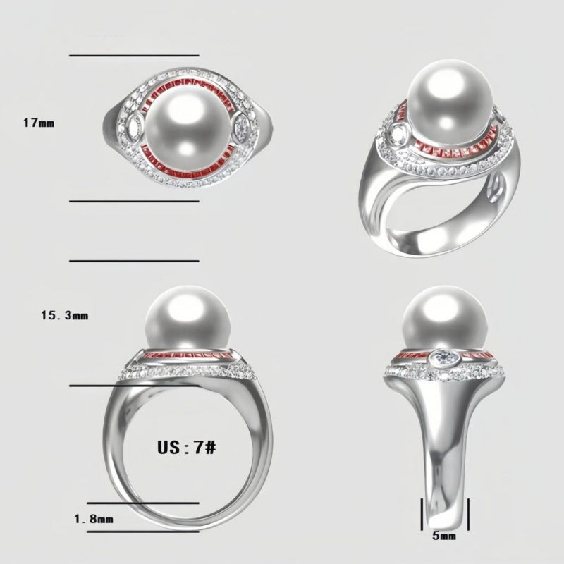 Vintage 7 ctw Pearl & Ruby Elegant Ring -JOSHINY