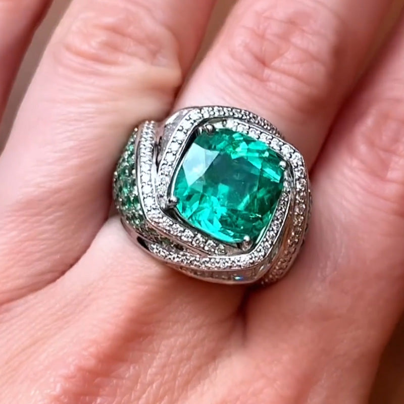 8.53ct Emerald Woven Diamond Ring -JOSHINY