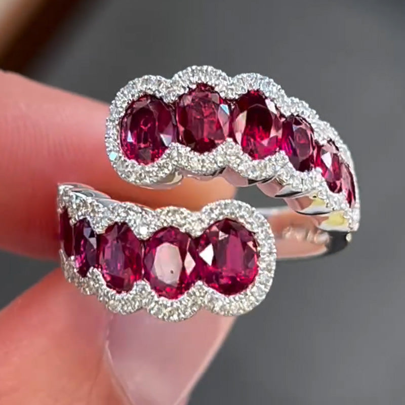 3.03ctw Oval Cut Ruby Bypass Ring -JOSHINY