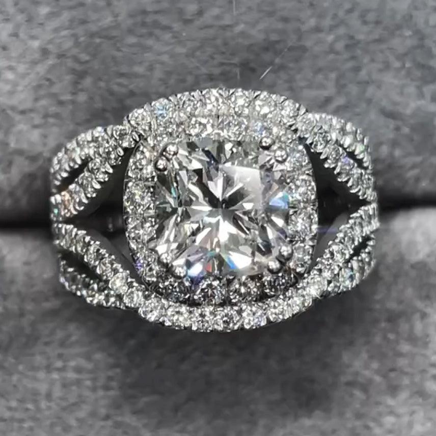 6.02ctw Cushion Cut Intertwined Stones Engagement Ring -JOSHINY