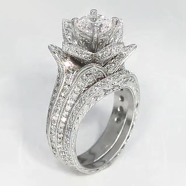 6.0ctw Round Cut Blooming Flower Diamond Engagement Ring -JOSHINY