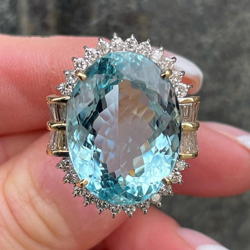 26.26ct Oval Cut Aquamarine Ring -JOSHINY