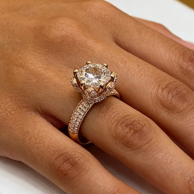 3.5ct Round Solitaire Flower Engagement Ring -JOSHINY