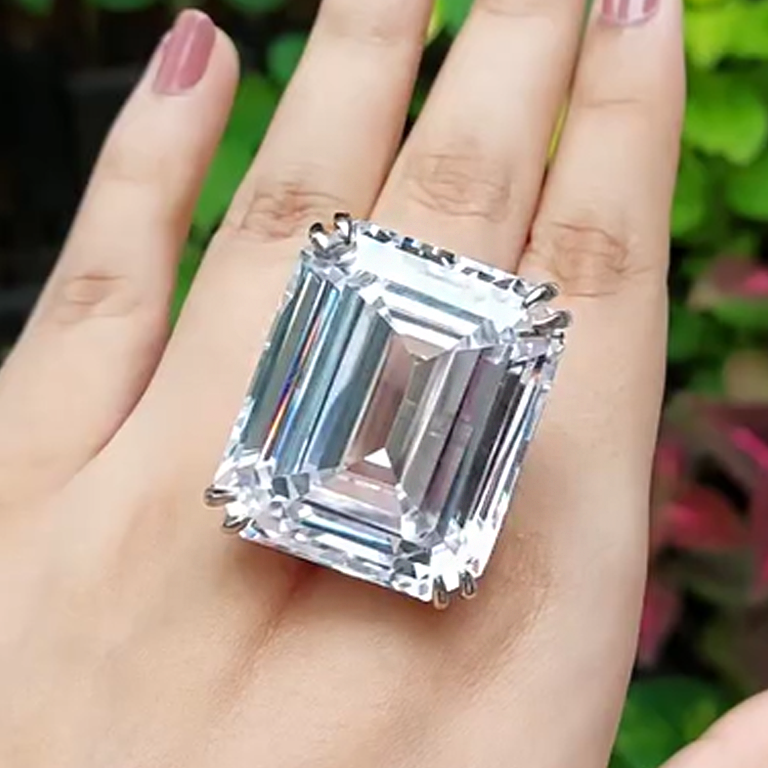 Outstanding 15 ctw Emerald Cut White Gemstone Solitaire Ring -JOSHINY