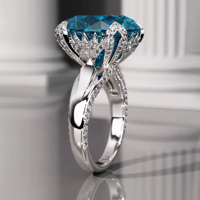 Exquisite 10 ctw Oval Cut Light Blue & Emerald Gemstone Engagement Ring -JOSHINY