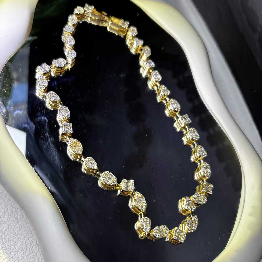 9.09 Ctw Trapezoidal Cut White Cubic Zirconia 925 Sterling Silver Luxury Necklace for Men-JOSHINY