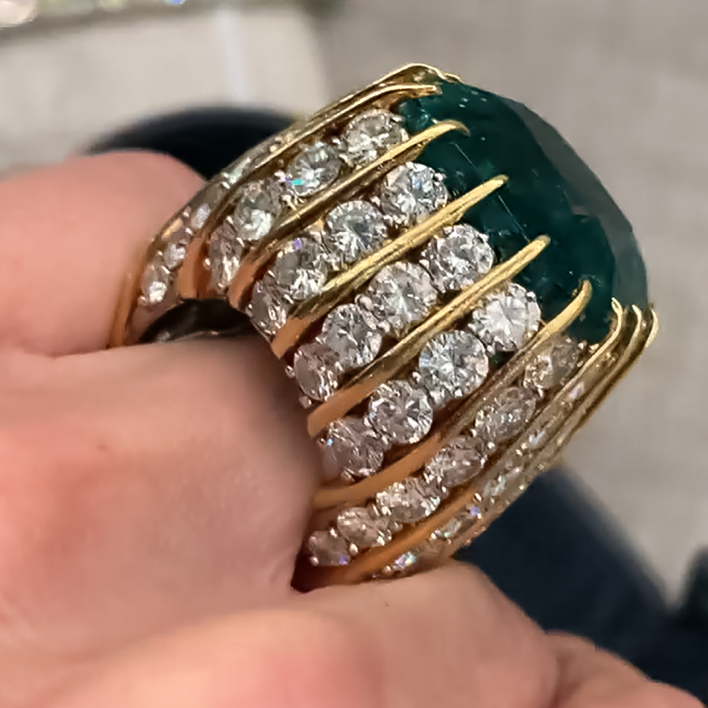 Gorgeous 15 ctw Cushion Cut Emerald Cocktail Ring -JOSHINY