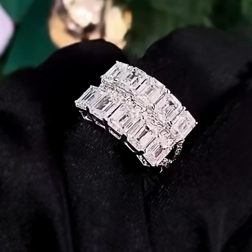 Unique 7 ctw Emerald Cut White Gemstone Ring -JOSHINY