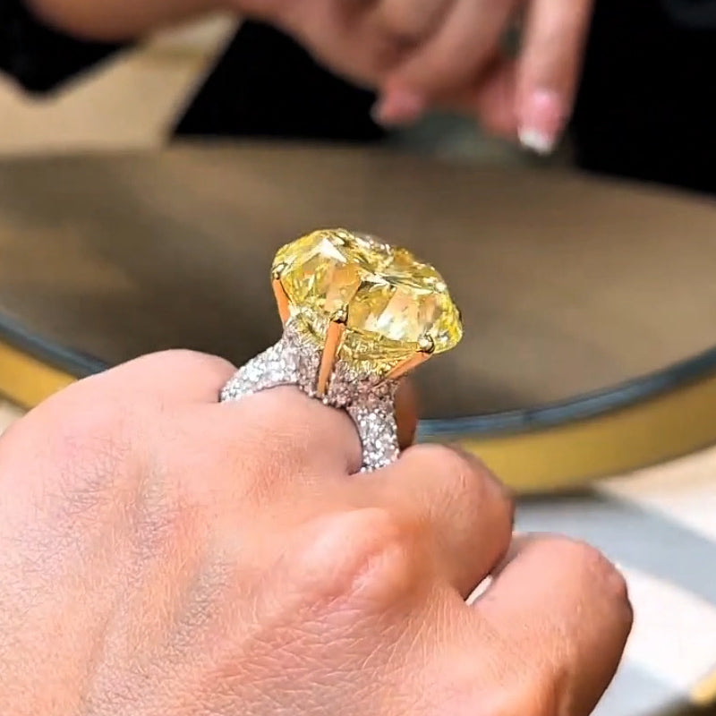 20.2ct Round Fancy Cut Yellow Gemstone Ring -JOSHINY