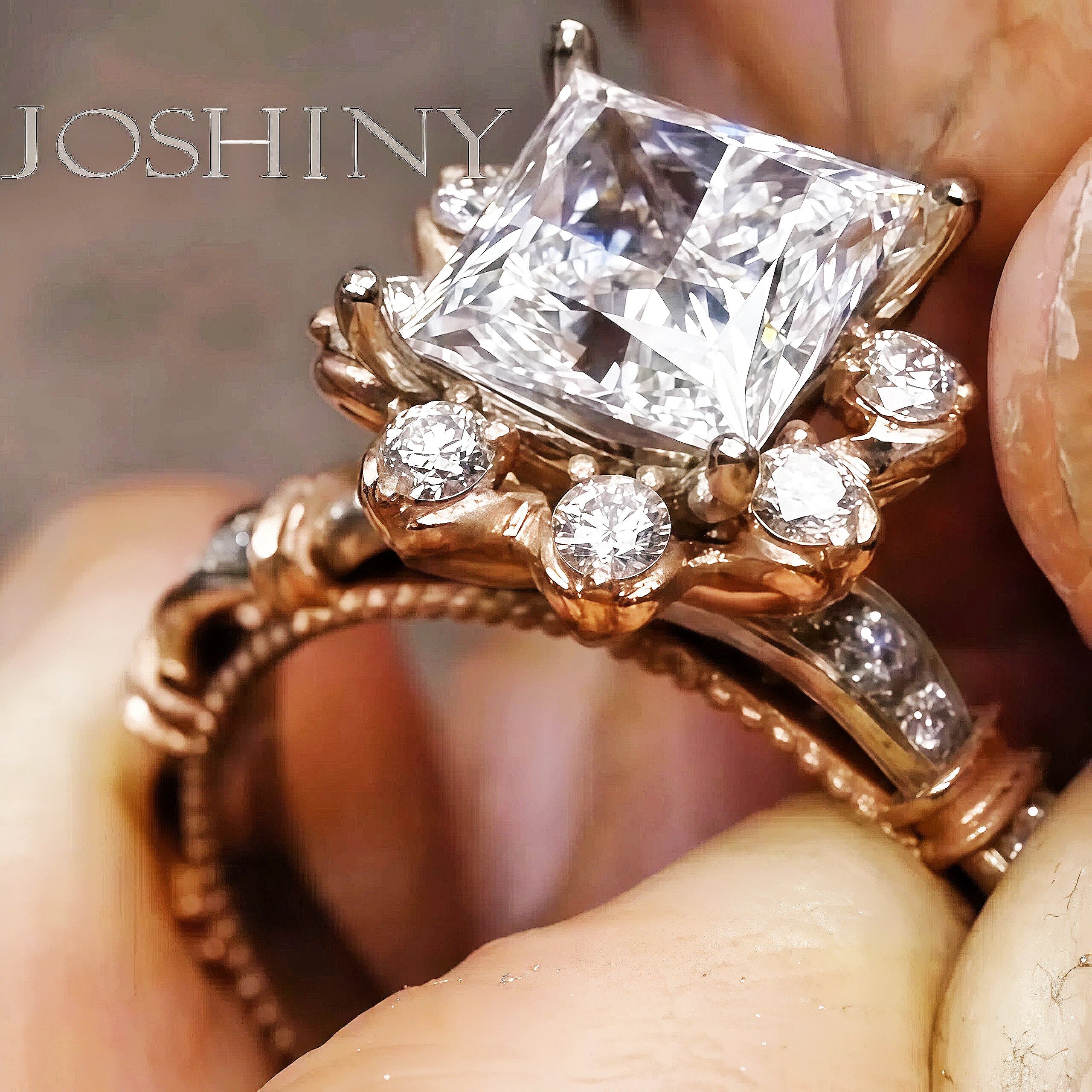 4ctw Elegant Princess Cut Gemstone Engagement Ring -JOSHINY