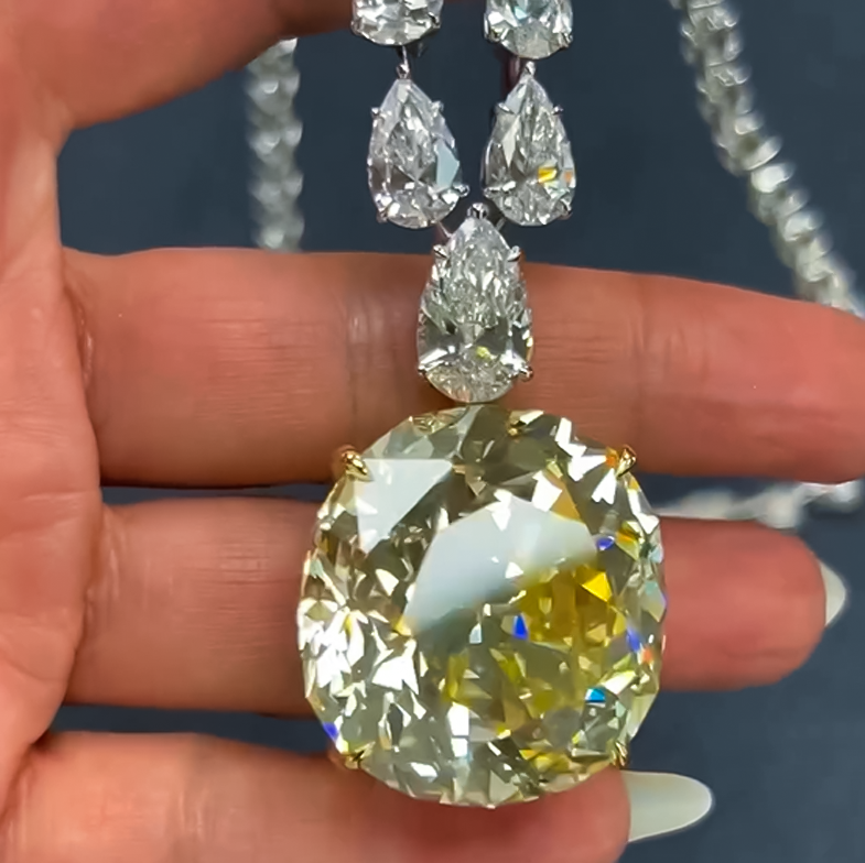 Elegant 50 ctw Cushion & Pear Cut Yellow & White Gemstone Necklace -JOSHINY