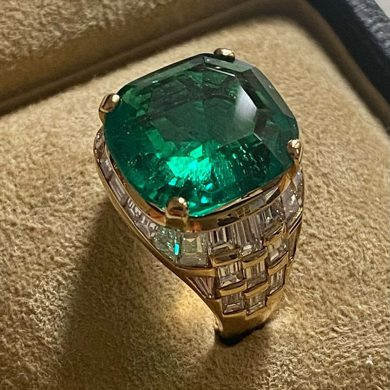 11.52ct Cushion Cut Vintage Emerald Jewellery Ring -JOSHINY