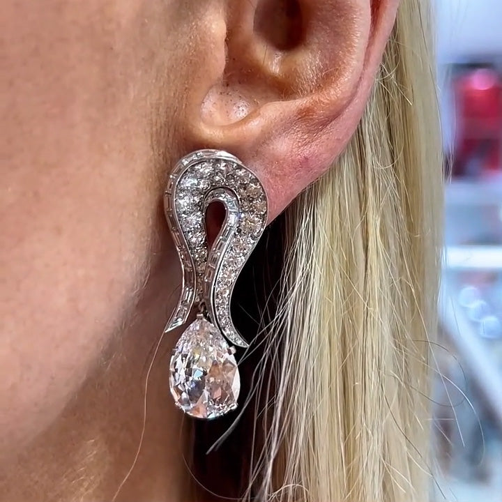 11Ctw Pear Shape Rectangle Vintage Drop Earrings-JOSHINY