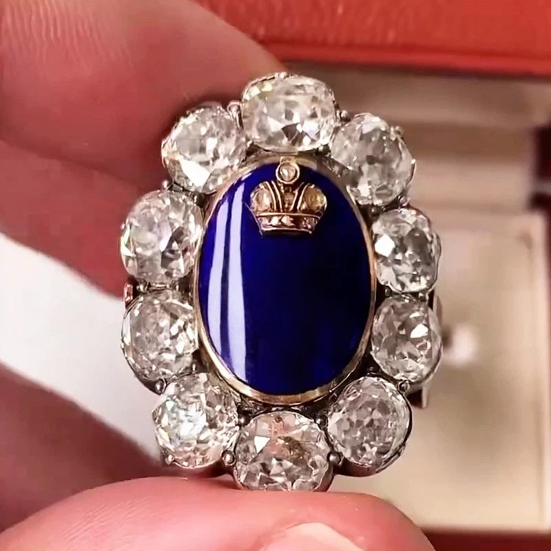 10ctw Old Mine Cut Royal Emblem Gemstone Ring (Customizable Letters) - JOSHINY