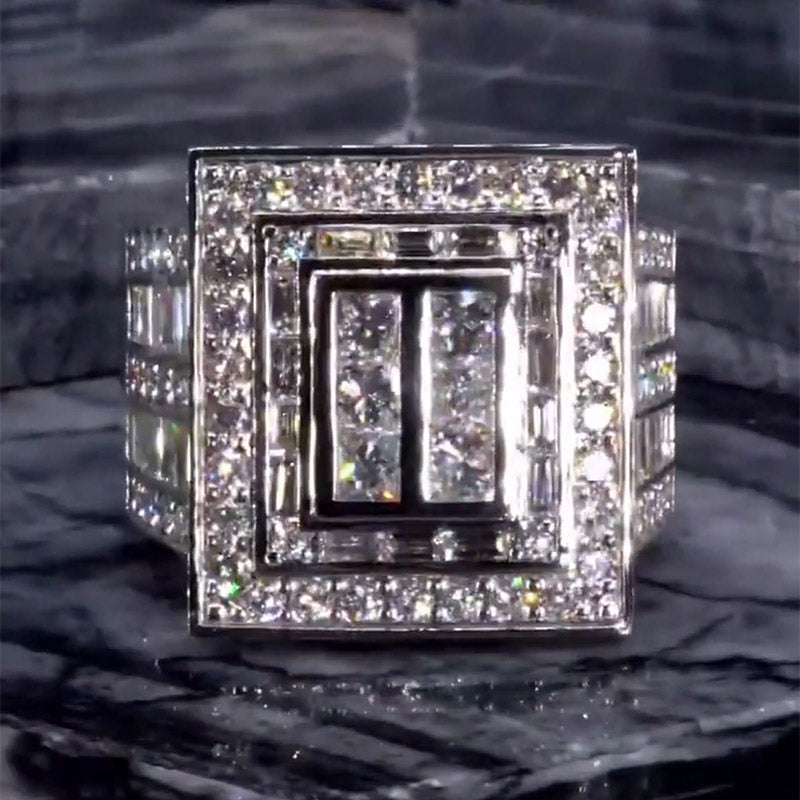 4Ctw round rectangular and princess cut giant rings-JOSHINY