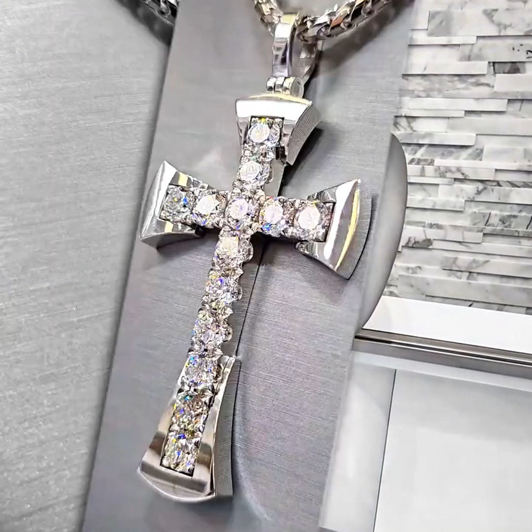 【TATIANA】Clear Cross Pendant Necklace★送料無料★2色 2PK Silver Plated Clear CZ Cross Pendant Necklace with 18