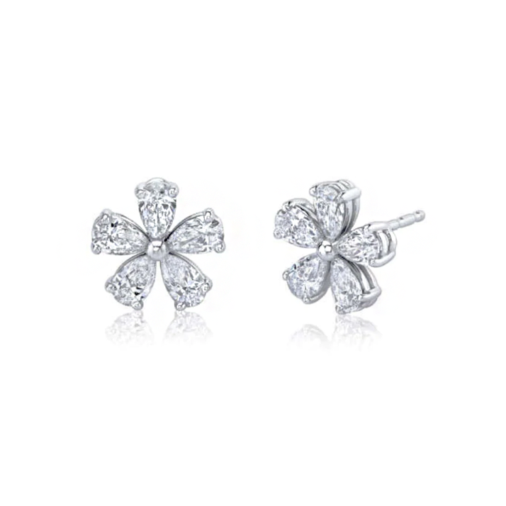 2ctw Pear&Marquise Cut White Gemstone Sisters Flower Stud Earrings -JOSHINY