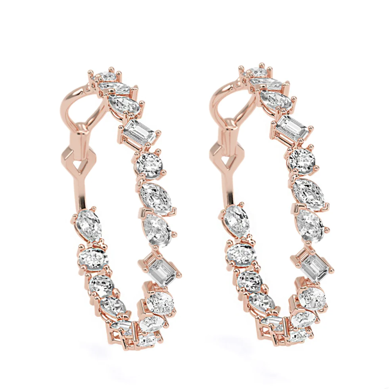 5.2ctw Multi-Cut White Gemstone Hoop Earrings -JOSHINY