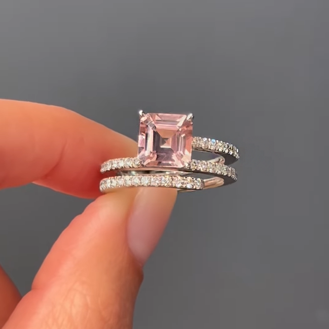 Modern Spiral 3ctw Asscher Cut Pink Gemstone Engagement Ring -JOSHINY