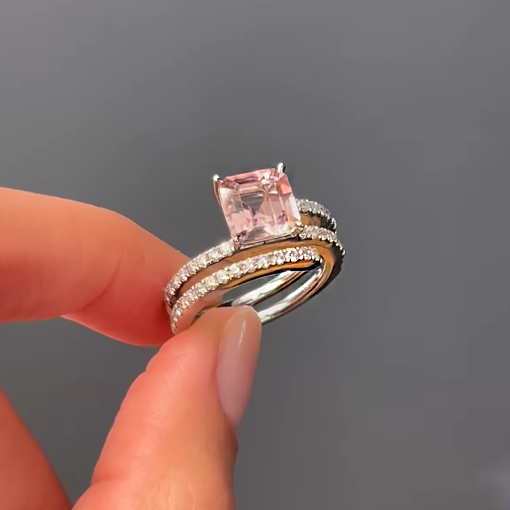 Modern Spiral 3ctw Asscher Cut Pink Gemstone Engagement Ring -JOSHINY