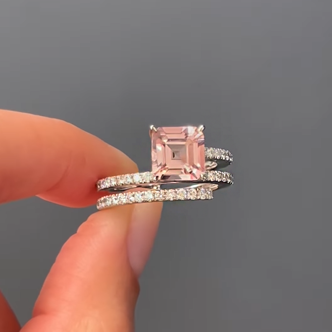 Modern Spiral 3ctw Asscher Cut Pink Gemstone Engagement Ring -JOSHINY