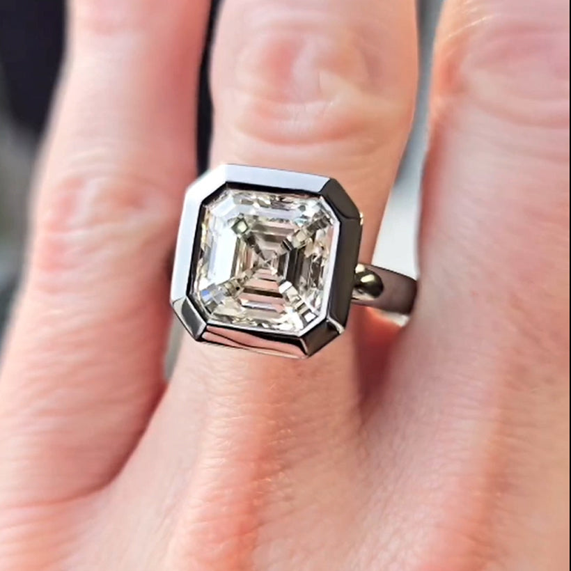 Minimalist 5ct Asscher Cut White Gemstone Engagement Ring -JOSHINY