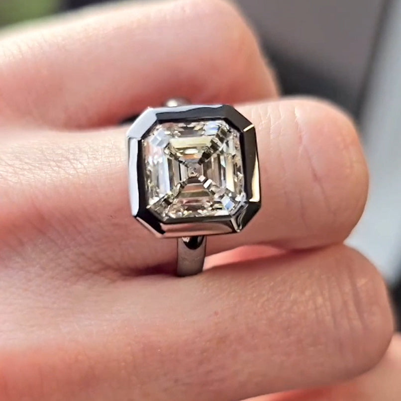 Minimalist 5ct Asscher Cut White Gemstone Engagement Ring -JOSHINY