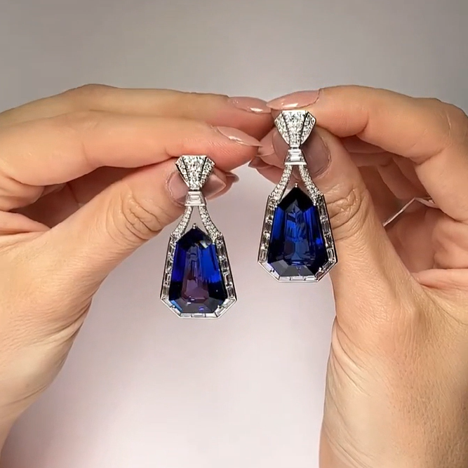 Art Deco 25 Carat Special Cut Sapphire Earrings -JOSHINY