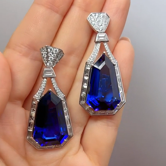 Art Deco 25 Carat Special Cut Sapphire Earrings -JOSHINY