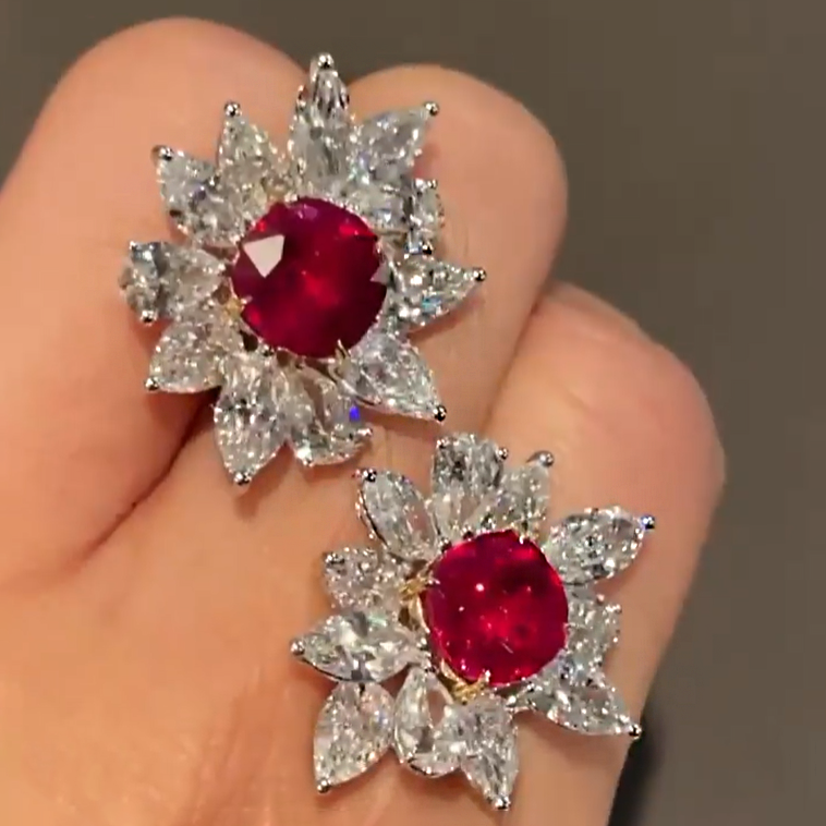 6ctw Fashion Cushion Cut Ruby Earrings -JOSHINY