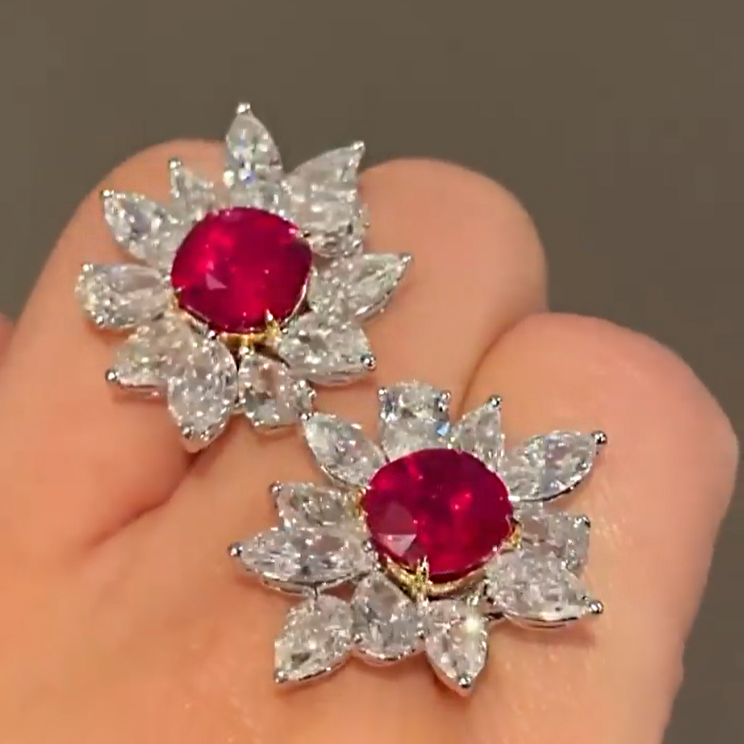 6ctw Fashion Cushion Cut Ruby Earrings -JOSHINY