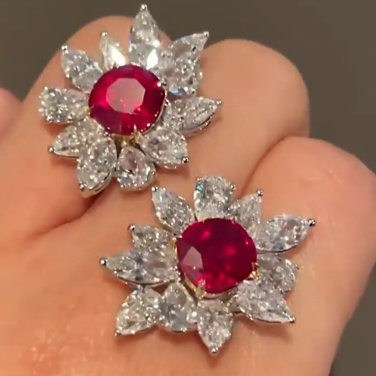 6ctw Fashion Cushion Cut Ruby Earrings -JOSHINY