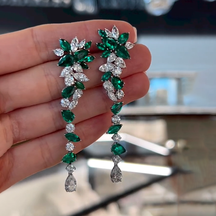 8ctw Multi-Cut Emerald Drop Earrings -JOSHINY