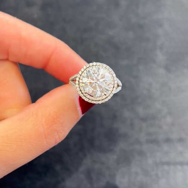 8ct Round Cut White Gemstone Double Halo Engagement Ring -JOSHINY