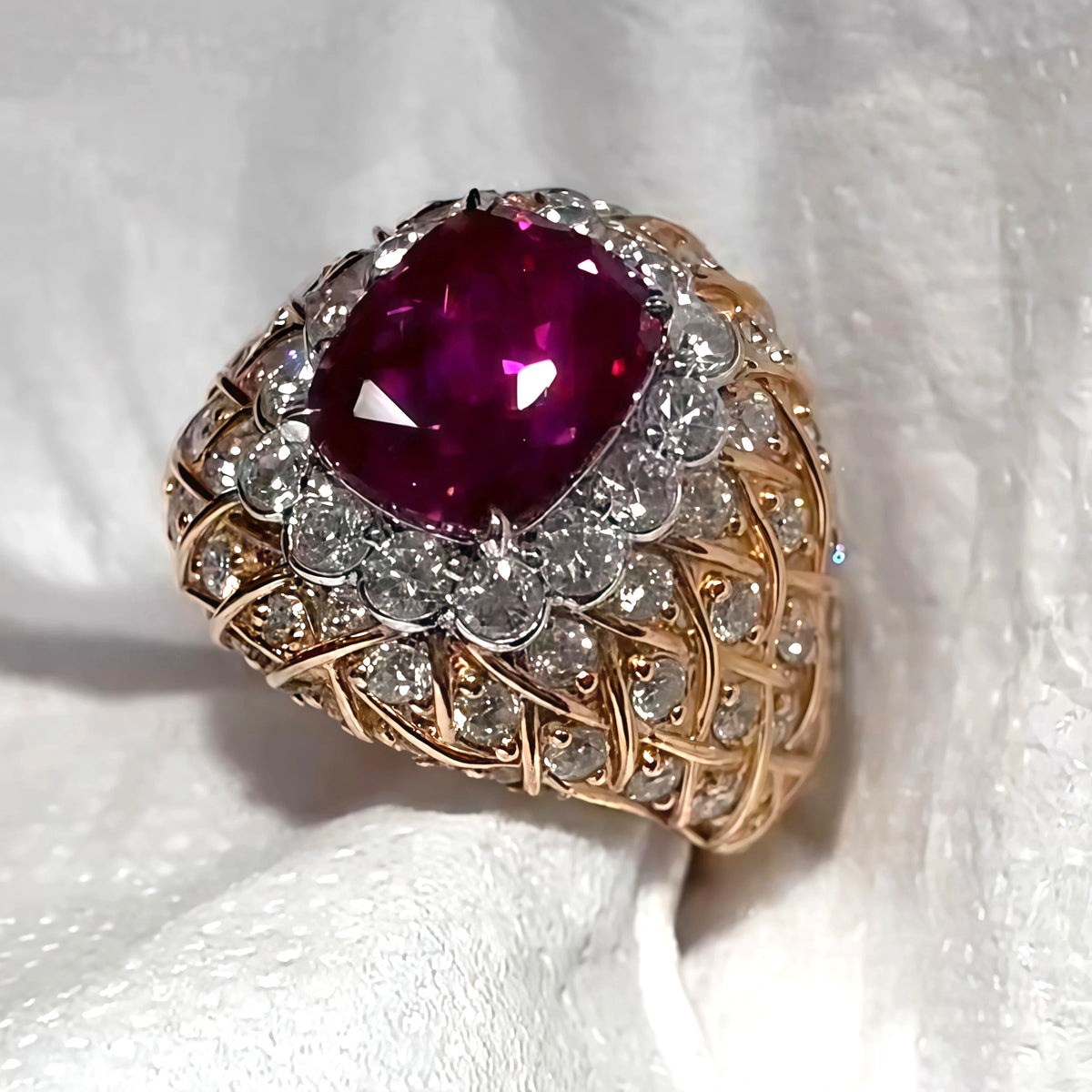 5CTW Cushion Cut Red Cubic Zirconia Vintage 925 Silver Wedding Ring-joshiny