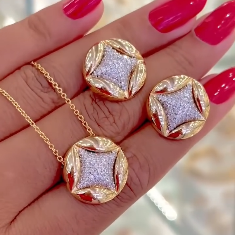 1.7CTW Round Cut White Cubic Zirconia Fashion 925 Silver Pendant Necklace & Earrings Jewelry Set-joshiny