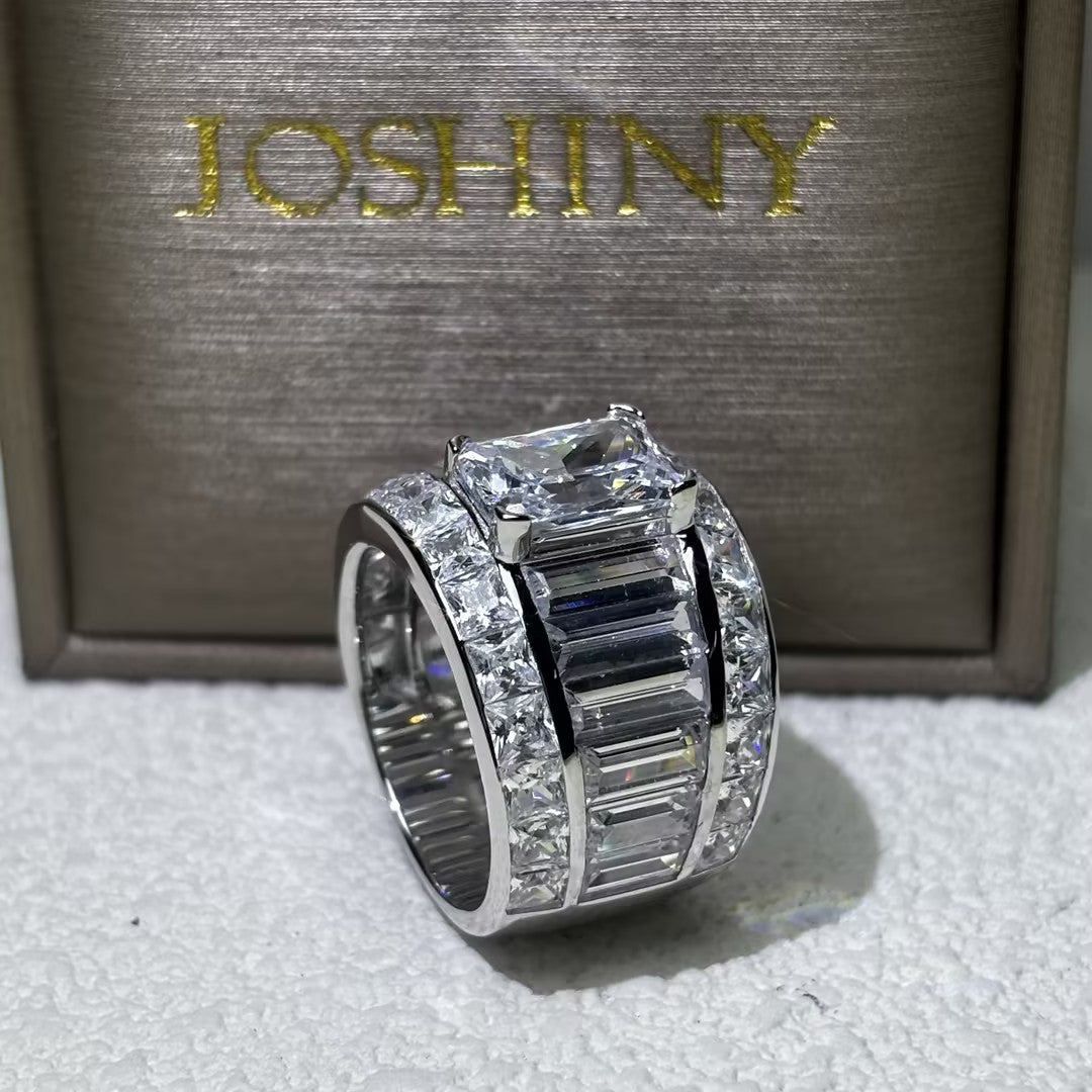 2ctw Radiant Cut  White Iced Out Cubic Zirconia 925 sterling silver  Men's Ring-JOSHINY