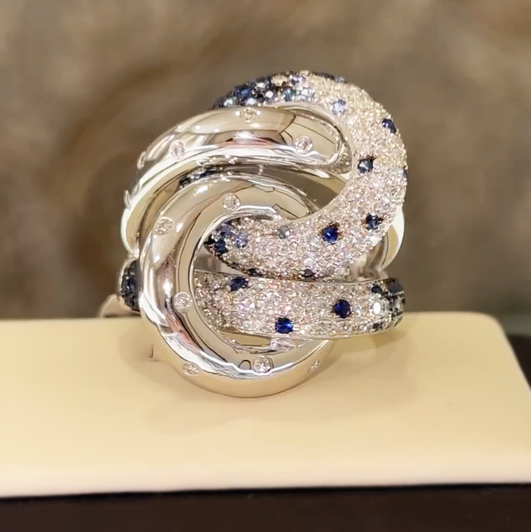 Unique 4 ctw Round Cut White Gemstone & Sapphire Ring -JOSHINY