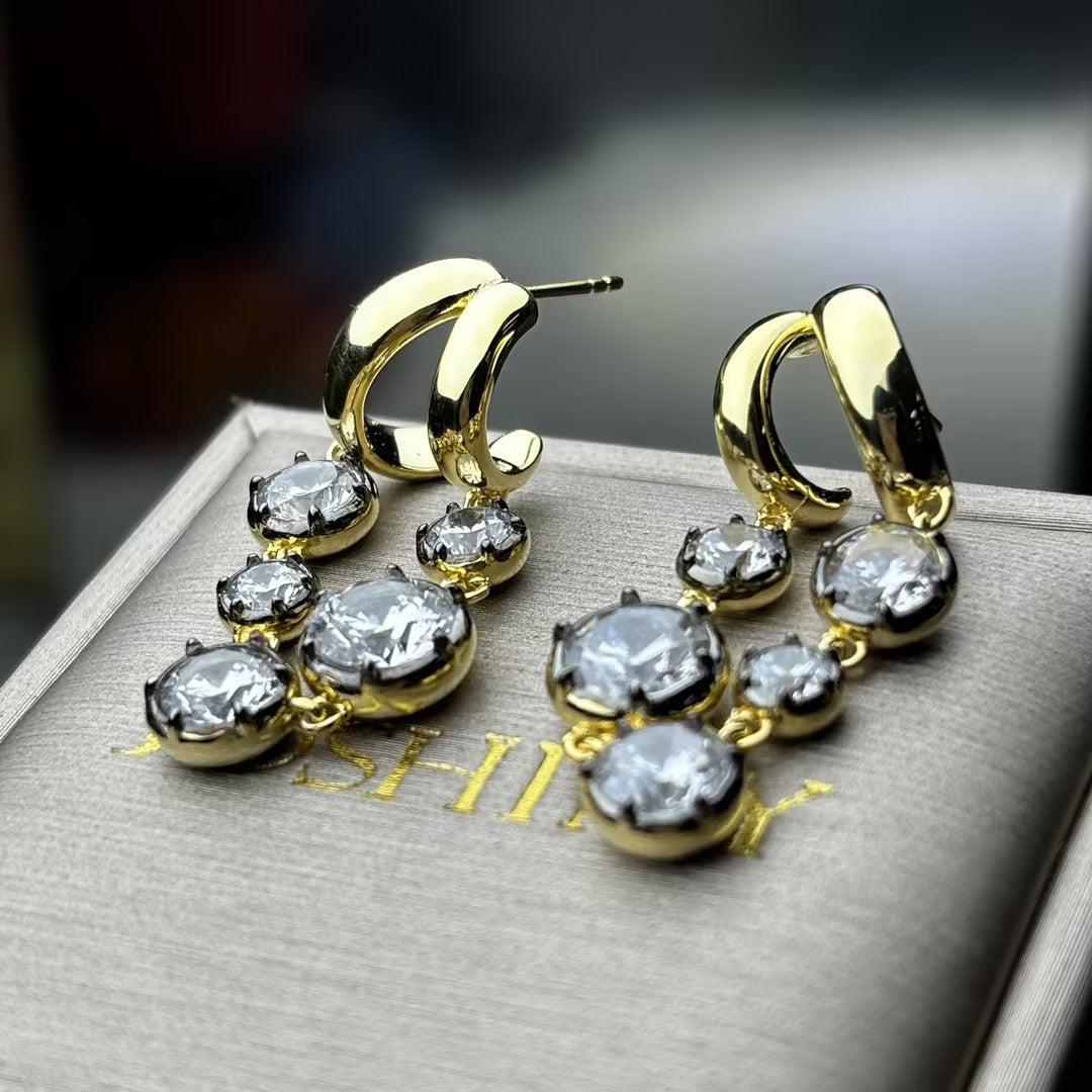 2.0Ctw Two-tone Gold Dangling Gemstone Earrings-JOSHINY