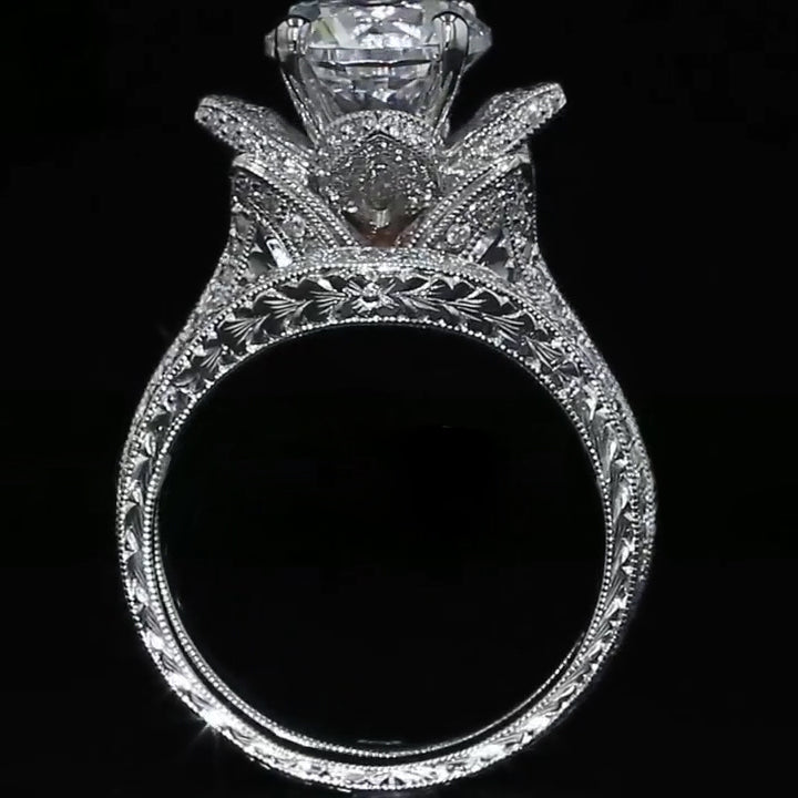 6.0ctw Round Cut Blooming Flower Diamond Engagement Ring -JOSHINY