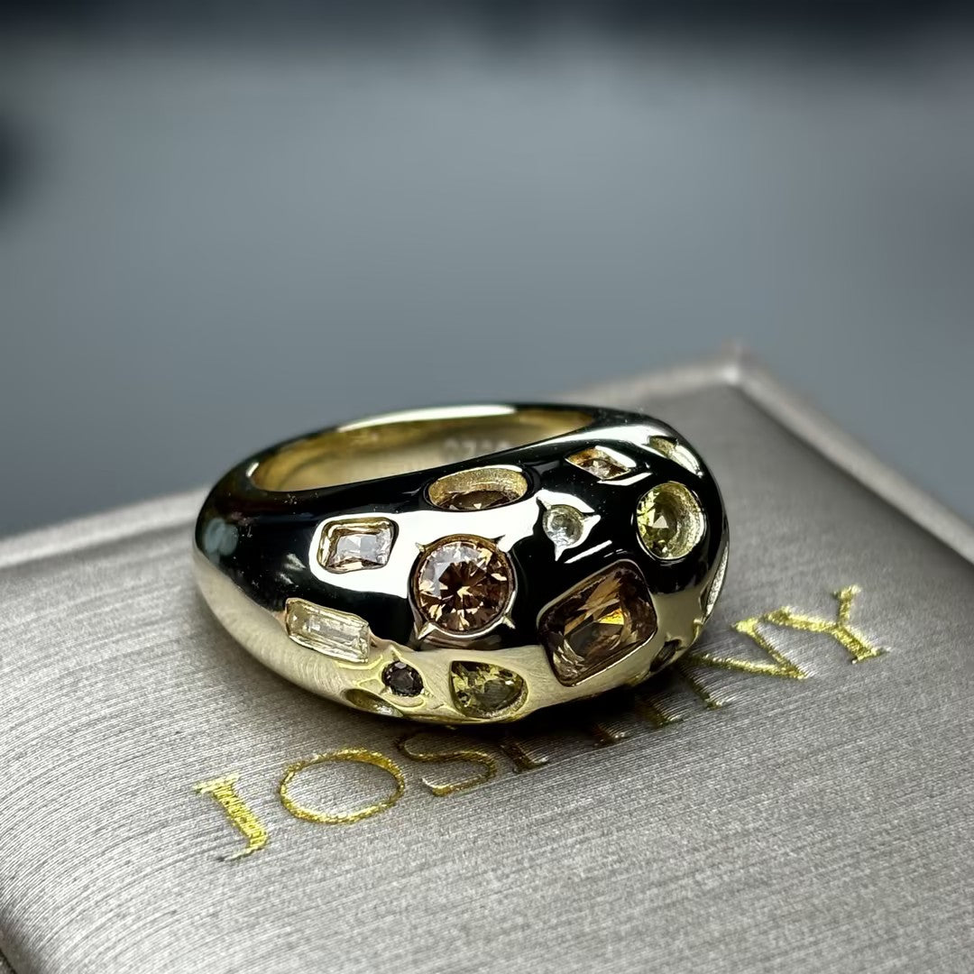 2.0Ctw Multicolored Spherical Cabochon Gemstone Ring-JOSHINY