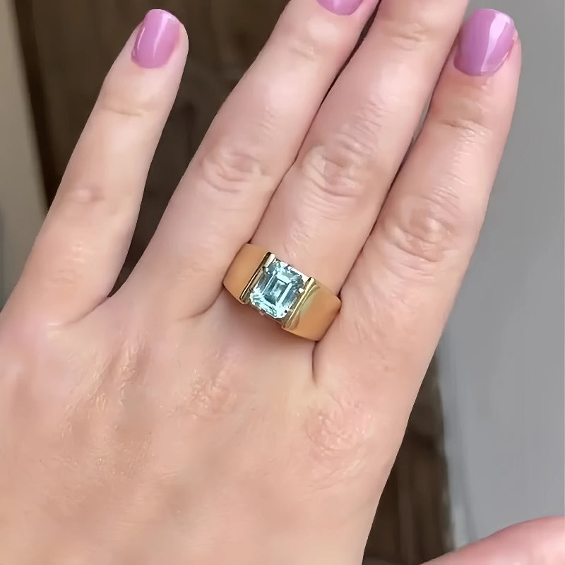 4 Carat Emerald-Cut Aquamarine & Sapphire Engagement Ring