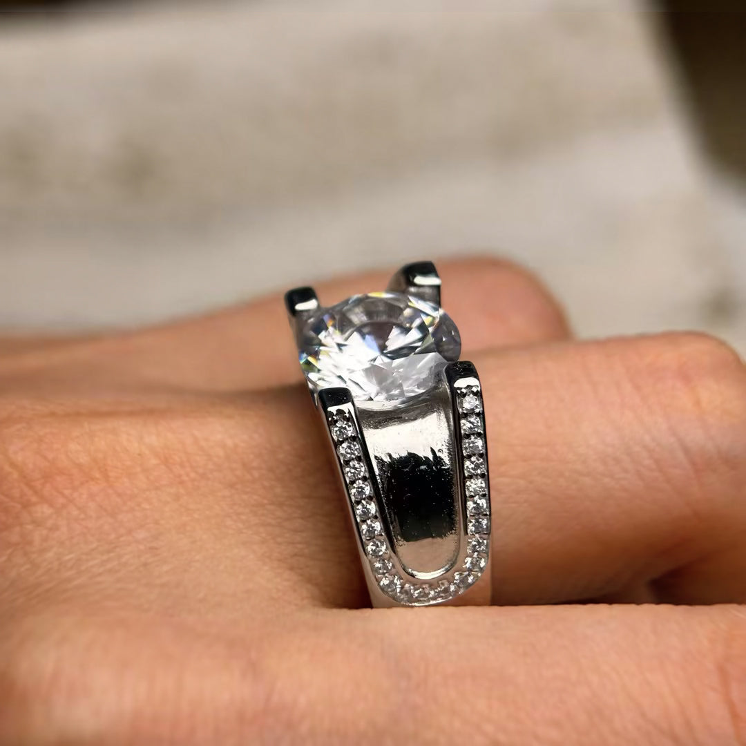 Precious 2.5 ctw Round Cut White Gemstone Engagement Ring -JOSHINY