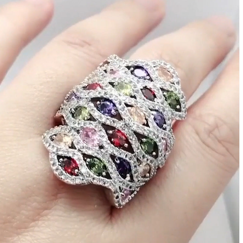 6ctw Beautiful Multicolored Gemstone Cocktail Ring-JOSHINY