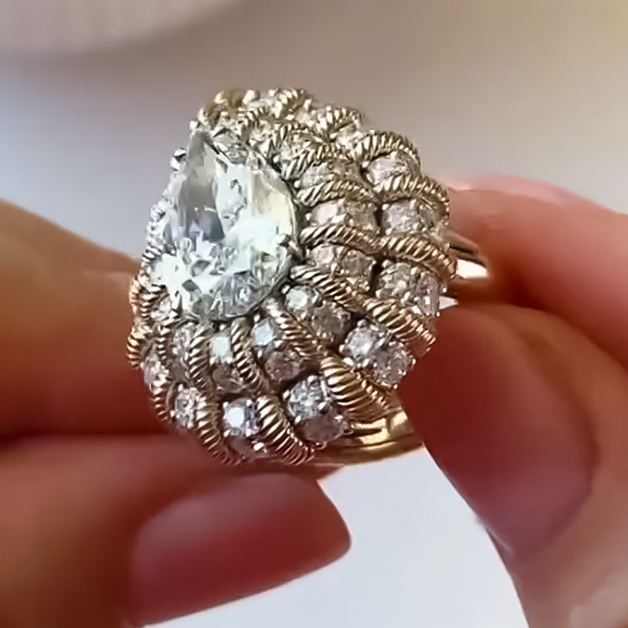 Elegant 5 ctw Pear Cut White Gemstone Vintage Two-Tone Engagement Ring -JOSHINY