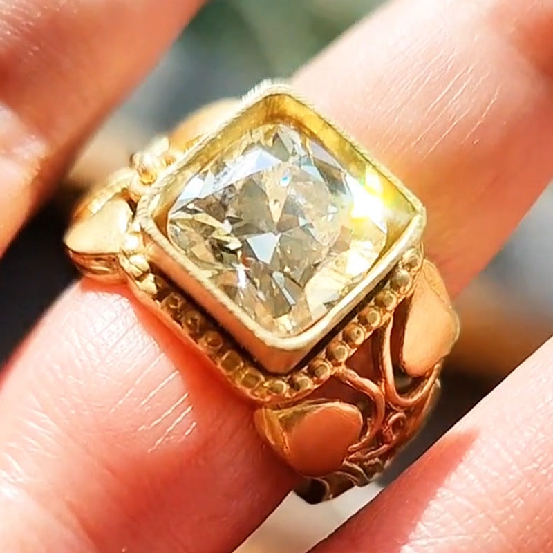 5ct Cushion Cut Light Yellow Gemstone Vintage Art Engagement Ring -JOSHINY