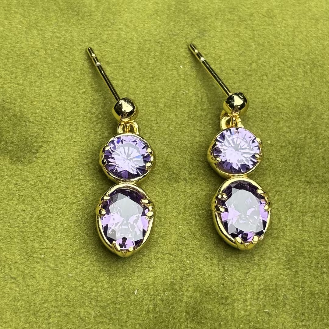 Vintage Gold Large Amethyst Stud Drop Earrings